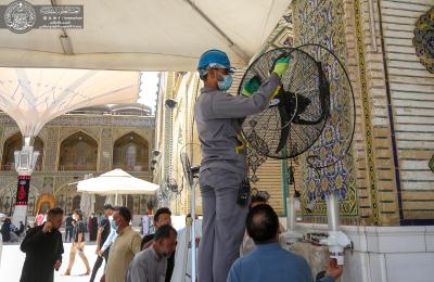 العتبة العلوية تباشر بتنصيب مراوح رذاذ جديدة في الصحن العلوي الشريف 