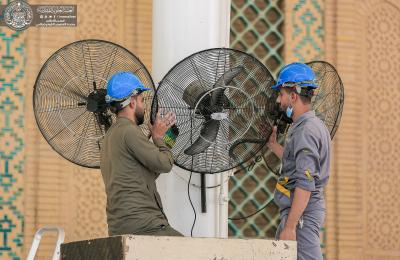 العتبة العلوية تباشر بحملة لتنصيب مراوح إضافية في محيط الصحن العلوي المطهر