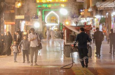 كوادر العتبة العلوية المقدسة التخصصية تنفذ حملة تعفير في الأرجاء المحيطة بالصحن الحيدري الشريف - صور -