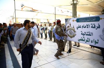 فرقة الامام علي (عليه السلام) القتالية تزف أحد منتسبيها شهيدا في قاطع عمليات بيجي