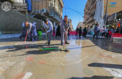 قسم الخدمات الخارجية ينفذ حملة لتنظيف الشوارع الرئيسية المحيطة بالصحن الحيدري الشريف