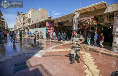 قسم الخدمات الخارجية يقوم بحملة غسل وتنظيف الشوارع المؤدية إلى مرقد أمير المؤمنين (عليه السلام)